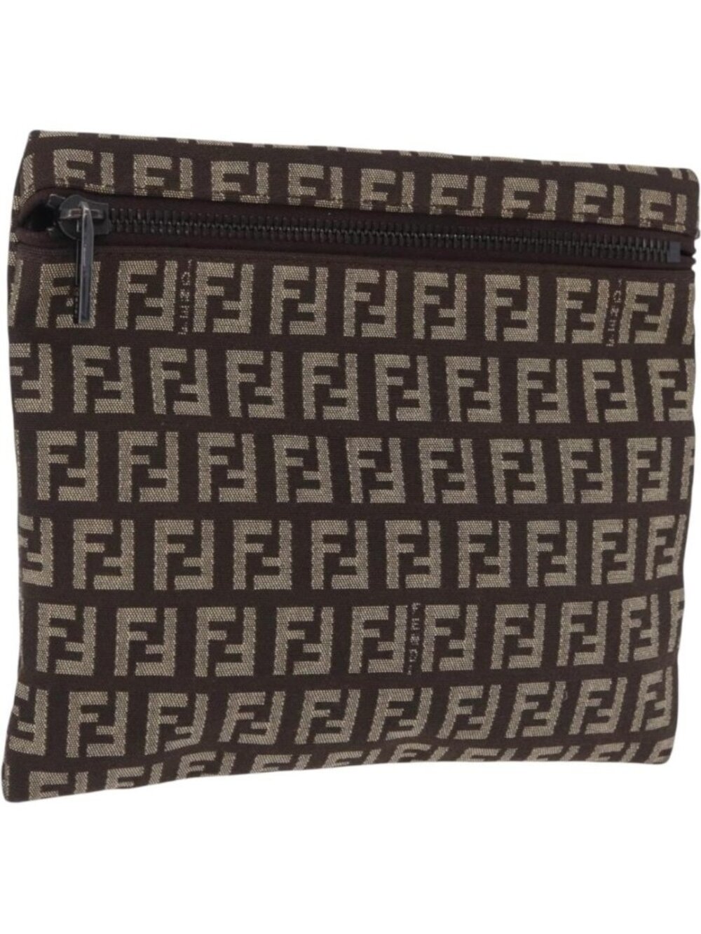 FENDI Zucchino Canvas Pouch Brown Silver 7N0013